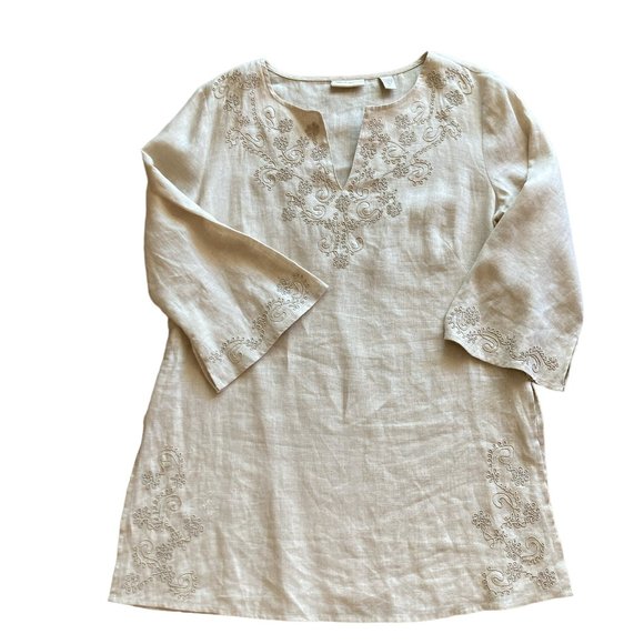 Valerie Separates Neutral Linen Tunic Kaftan Top Size M - Picture 4 of 10